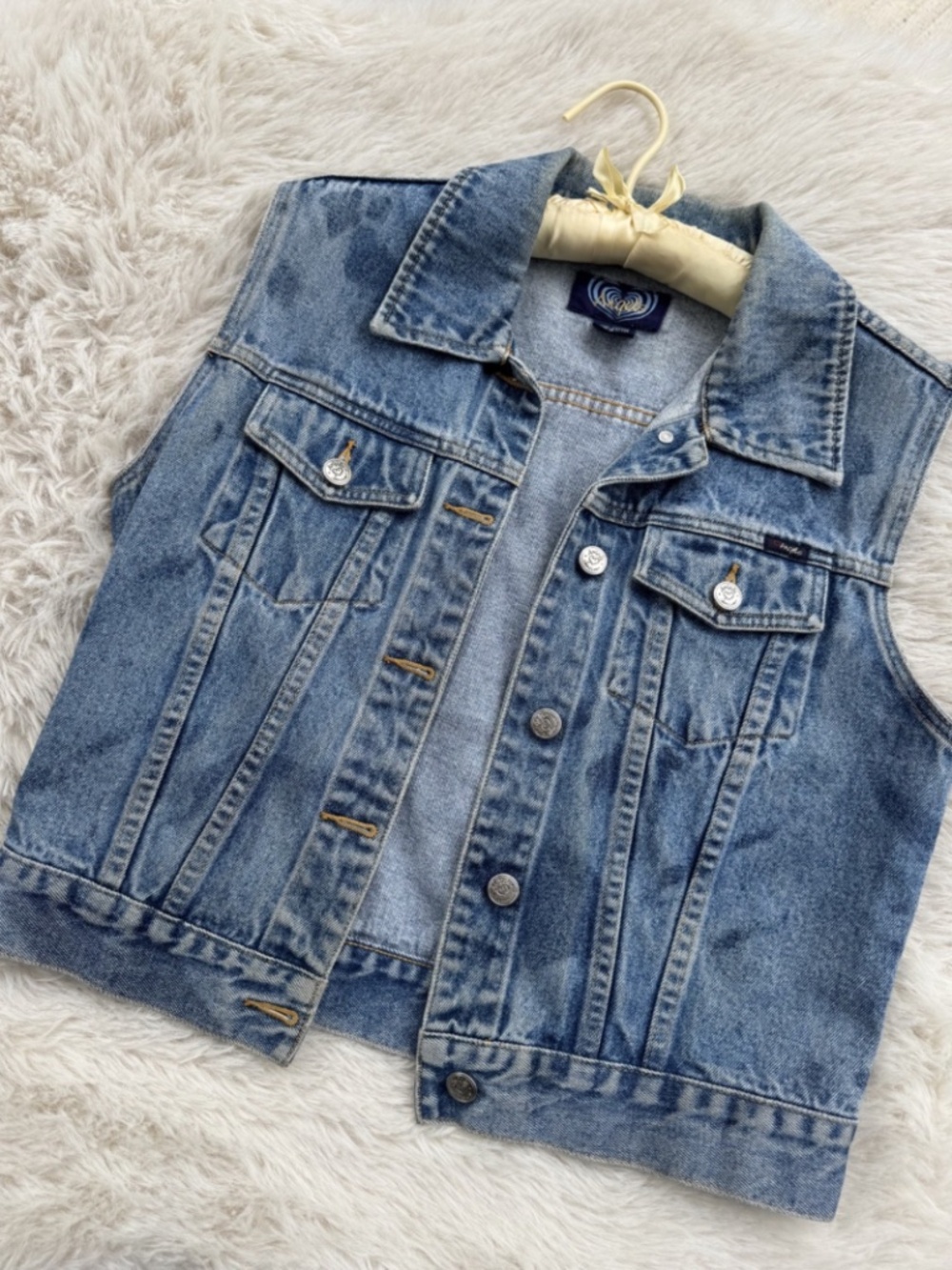 Angels Vintage Denim Vest Women’s Light Wash Jean Button Front Y2K Western Large